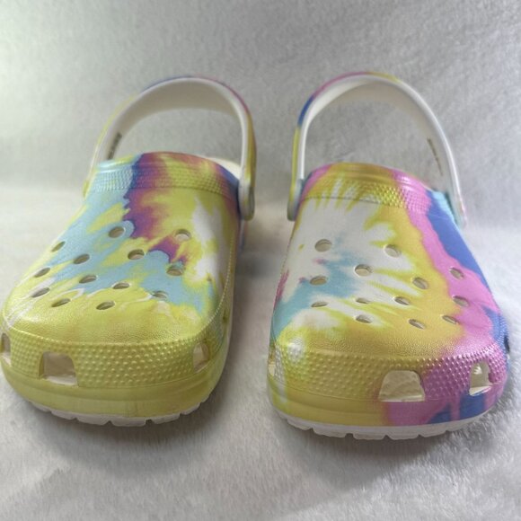 Crocs Classic Tie-Dye Graphic Clogs Size Yellow/Blue/Pink Multicolor W9/M7 - Picture 2 of 7